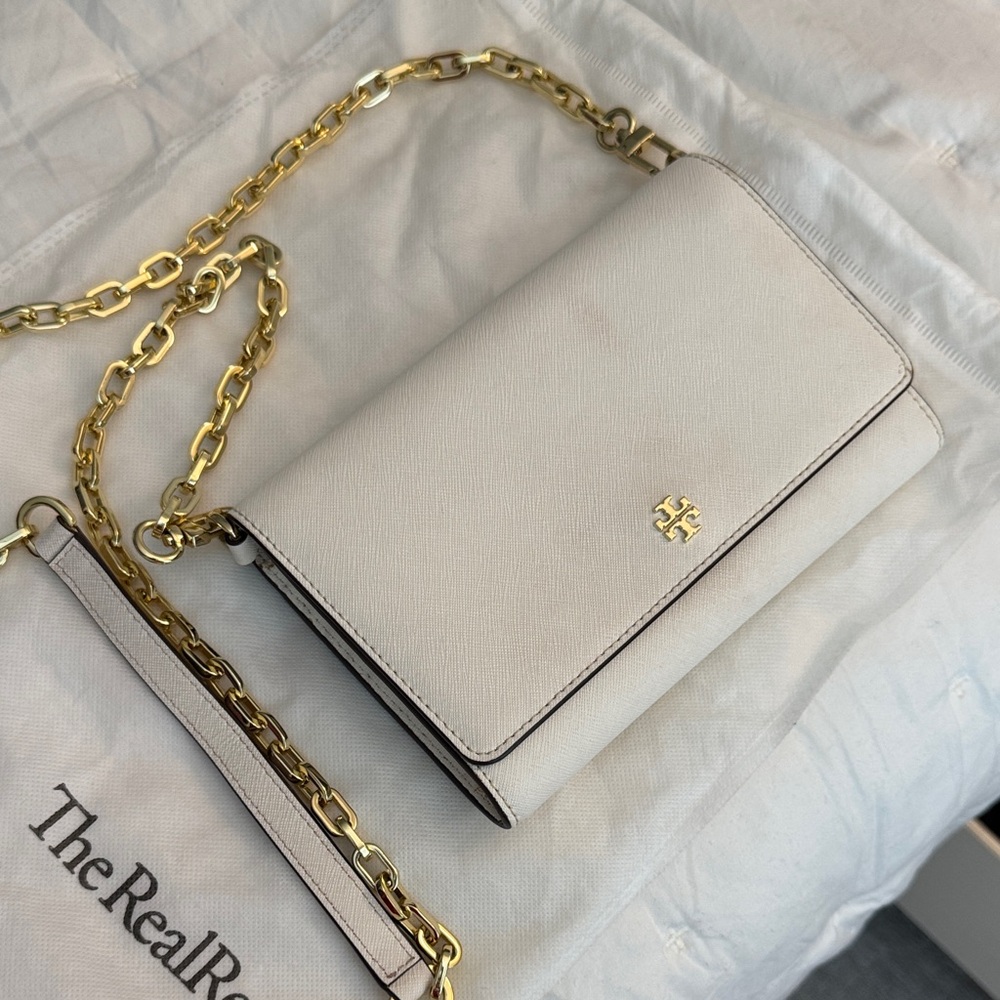 Tory Burch Cream Crossbody Bag with Gold Chain